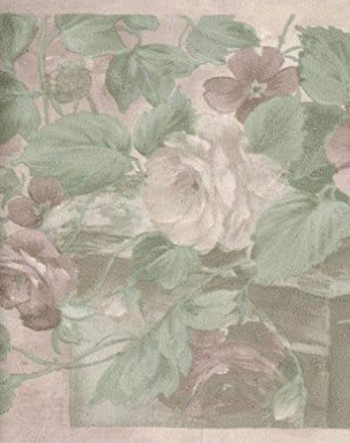 Dundee Deco BD6170 Tapeten Bordüre, vorgeklebt, Vintage-Bordüre in Braun, Grün, Beige mit Blumen in Pinselstrichen, Schnörkeln, Wandbordüre, Tapetenbordüre Retro-Design, 4,57 m x 17,78 cm