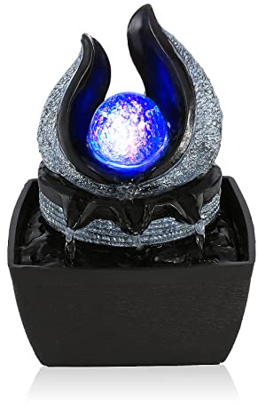 WICHEMI Water Fountains Indoor Waterfall Fountain Mini Tabletop Fountain with LED Rolling Ball Water Feature Indoor Zen Meditation for Home and Office Indoor Spaces Decor (Style 1)