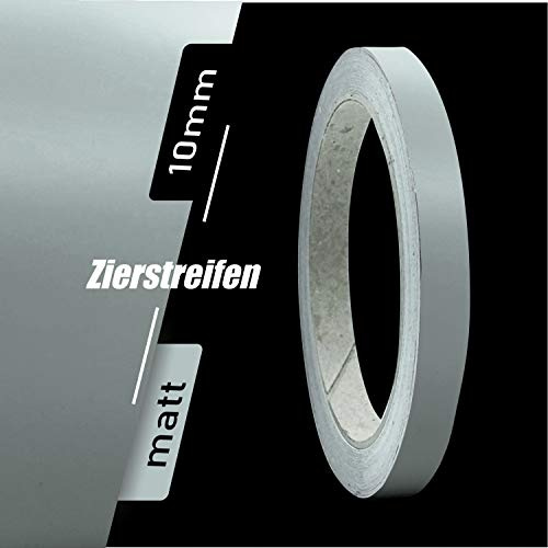 siviwonder Zierstreifen selbstklebend Folie Grau Matt matt 10 mm x 10 m Rolle Dekorband Auto Motorrad Boot Fahrrad Wohnwagen Helm Pinstripe Klebeband für Konturmarkierung Linien Dekoration Konturlinie