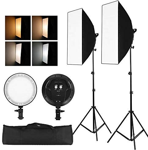Andoer Professinal Studio Photography Softbox LED-Beleuchtungsset Inklusive 50 * 70cm Softboxen 40W Bicolor Temperatur 3200K-6400K Dimmbare LED-Leuchten 2 Meter Lichtstative Tragetasche, 2 Packungen