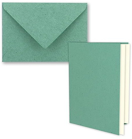 10x eukalyptus-grünes Vintage Kraftpapier Falt-Karten SET mit Umschlägen und Einlegern DIN A6-10,5 x 14,8 cm - Eukalyptus - Recycling - blanko