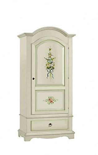 Mar.c.a. Design - Armadio 1 Porta Bianco Decorato Shabby Arte Povera cm 96X56X196H