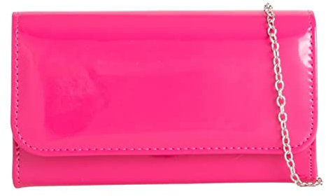 LeahWard Women's Patent Flap Clutch Bag Purses Party Evening Bags Handbag 250 (Fuchsia Short)
