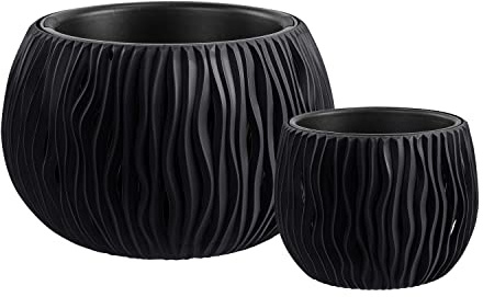 Blumentopf Sandy Bowl Set 2in1- Durchmesser 29cm, 17,5cm - Pflanzkübel Zusammensetzung mit Sand-Design Blumenkübel Pflanztopf Rund, Anthrazit
