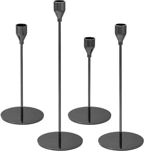 bremermann 4er-Set Kerzenhalter, Kerzenständer für Stabkerzen, Metall (Schwarz)