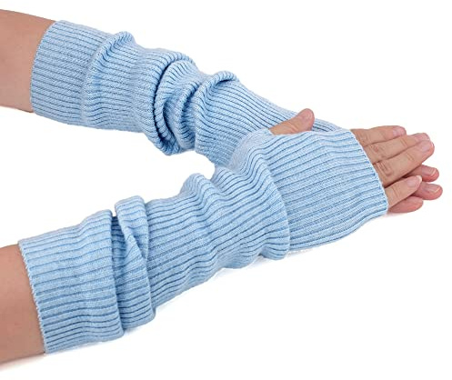 F Flammi Cashmere Blended Arm Warmer for Women Winter Fingerless Gloves Knit Mitten Gloves Wrist Warmer with Thumb Hole
