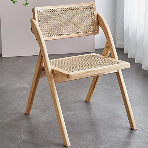 BIHOME Rattan Klappstuhl mit Rückenlehne, Holz tragbarer Essstuhl, moderner Bürostuhl für Balkon Camping Homestay Lounger Furniture,Wood a,43CM(17)