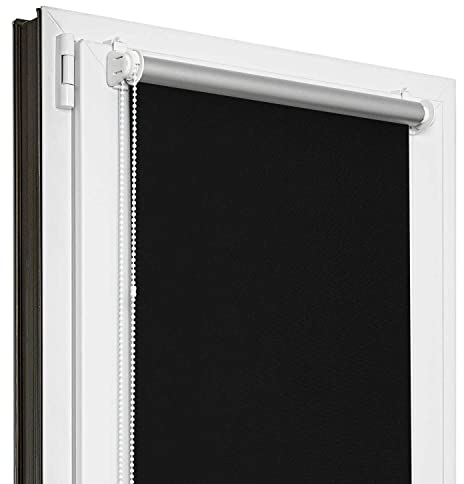 Estika Verdunklungsrollo Thermorollo ohne Bohren - 75 cm x 220 cm - Schwarz - 13 Stoff Farben, Rollos für Fenster ohne Bohren, Klemmfix rollos für Fenster innen (75 cm Stoffbreite)