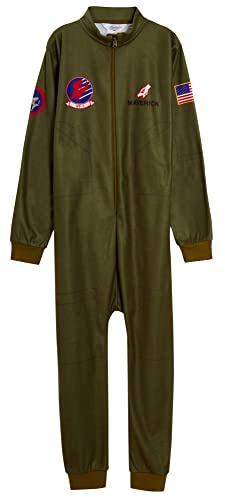 Top Gun Combinaison en polaire officielle Maverick Tom Cruise pour garçons et adolescents Costume de pilote de combat Vert