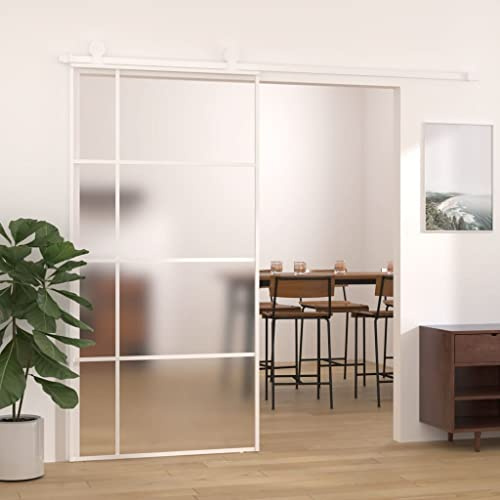 HOMIUSE Schiebetür ESG Glas und Aluminium mattiert 102,5x205 cm Weiß Glasschiebetür Glasschiebetüren Innen Sliding Door Türen Innen Matte Design Schutz Der Privatsphäre Elegant und Modisch