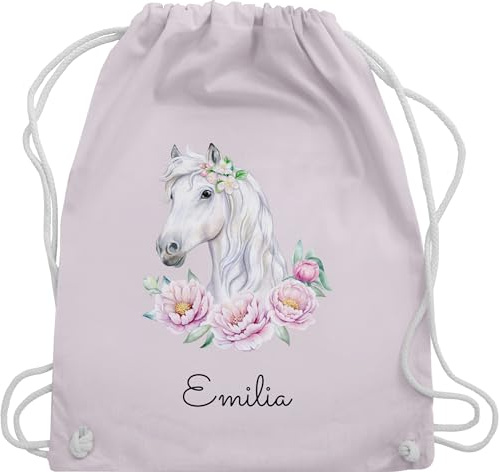 Turnbeutel Rucksack - Pferde - Pferdekopf Motiv mit Name personalisiert I Pferdemotiv I Pferd Name - Unisize - Pastell Rosa - mädchen pferderucksäcke pferden pferdemädchen beutel personalisierter