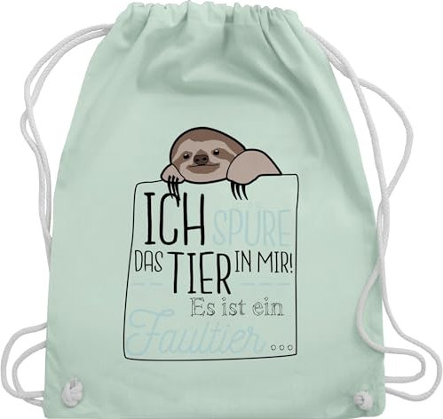Shirtracer Turnbeutel Rucksack - Sprüche Statement mit Spruch - Ich spüre das Tier in mir es ist ein Faultier - schwarz - Unisize - Pastell Grün - beutel+rucksack+mit+sprüchen sprueche faul beutel