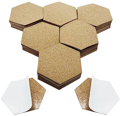 Allazone 120 Stück Selbstklebende Korkuntersetzer Sechseck, 10 x 10CM Korkmatten Korkunterlage Korkfliese für Untersetzer und Heimwerker
