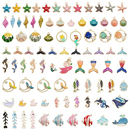Julie Wang 25 Paar gemischte Emaille-Anhänger Zinklegierung niedliche Ocean Collection Charms für Halskette Armband Ohrringe machen Zubehör
