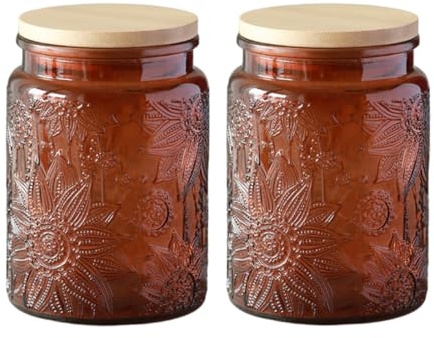 ANSQU Lot de 2 bocaux de rangement vintage en verre de 700 ml avec couvercles, récipient à café pour café moulu, pot Mason pouvant contenir des grains de café, du thé, du sucre, des sels de bain et