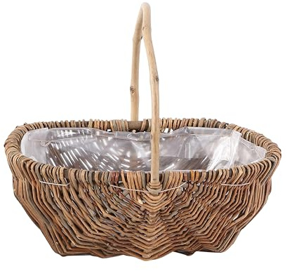 Wickerfield Garden Trugs, Woven Wicker Baskets with Handle, Garden Trug Basket with Waterproof Lining, Rustic Willow Vegetable Trug, Oval Wicker Easter Hamper Basket Flower Girl (Large)