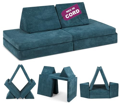 Linodino® Spielsofa Cord | Kindersofa aus Schaumstoff Bausteine - Spielsofa für Kinder & Kuschelecke im Kinderzimmer | Kindercouch | Oeko-TEX 100 Zertifiziert | Tannengrün