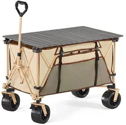ATIJAA Zusammenklappbarer Wagenwagen, 400 l, zusammenklappbarer Strandwagen mit großem Fassungsvermögen und geländegängigen Flugzeugrädern, Outdoor-Campingwagen, 250 kg Tragfähigkeit