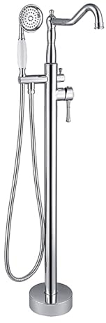 WRJAHCG Edelstahl Freistehender Badewannenarmatur Wasserhahn,Einzelhandgriff Bodenmontage Badewannen Wasserhahn Standarmatur Mit Handbrause,Chrome
