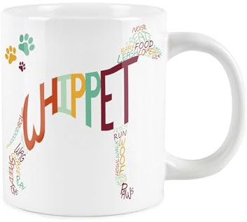 Purely Home Extra Large Whippet Dog Mug - Colourful Paw Prints Text - Jumbo Novelty Coffee/Tea Cup Gift for Dog Lovers