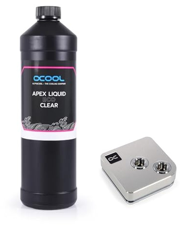 Alphacool Core 1 CPU Water Block and Apex Liquid ECO Clear Coolant (1000mL) Bundle, Silver