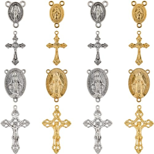 SUNNYCLUE Rosenkranz-Anhänger, Silber, Kruzifix, Rosenkranz-Charm, Ostern, Feiertage, Gold, tibetische Legierung, ovale Kronleuchter, Glieder für Schmuckherstellung, Charm-Zubehör, DIY, Halsketten