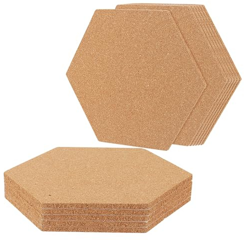 CHUIFAI 12 Stück Pinnwand Kork Sechseckig, 200x175x6mm Sechseckige Korkplatte Selbstklebend, Korkwand Pinnwand für Bilder, Foto Hängen, Notizen, Zimmer Deko, Büro Memo Board