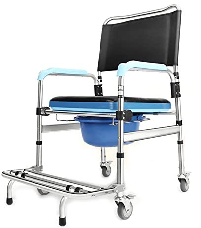 NSTVVEE Chaise percée à roulettes, Chaise percée de Toilettes, Fauteuil Roulant de Transport avec Hauteur réglable, Chaise percée de Chevet avec Pot Amovible et Freins à 4 Roues pour Perso