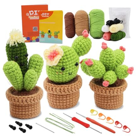 Meecaa Kit per uncinetto con piante di cactus, per principianti, adulti e professionisti, accessori fai da te, ideale regalo creativo fai da te per gli amanti del fai da te, include video tutorial