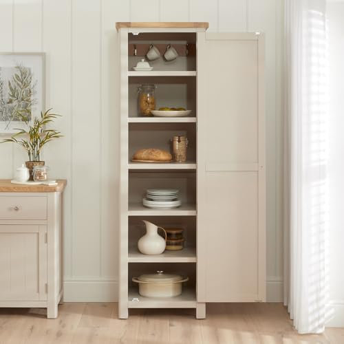 The Furniture Market | Marbury Putty Grey Painted | Single Door Kitchen Cupboard | Tall Shaker Storage Unit | 5 Shelves & Hooks | Country Style | Fully Assembled | H 1900 x W 600 x D 450mm
