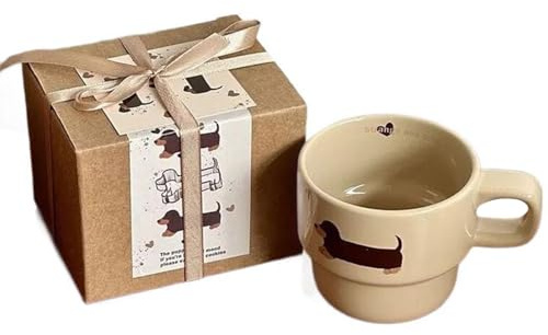 VALINK Taza de perro salchicha con asa, bonita taza de café de 280 ml, taza de té con diseño de perro salchicha