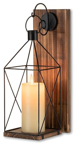 Staymoment Holz Wandkerzenhalter Vintage Laterne: 40 cm Kerzenhalter Wand Deko Braun für Wohnzimmer Flur Kamin landhausstil Wand Kerzenhalterung