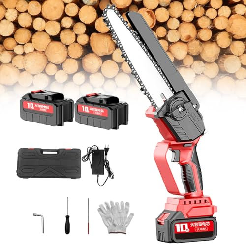 Naturalpowev Motosierra inalámbrica, Motosierra portátil eléctrica de Mano Mejorada de 8 Pulgadas con una Sola Mano, batería Recargable de 21V, para podar árboles y Cortar Ramas de Madera,2Batteries