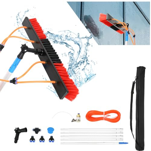Photovoltaic Panel Cleaning Tool, 5~10M Adjustable Window Cleaning Pole, Water Fed Telescopic Brush, Solar Panel Spray Washer, Cleaning Broom with 35/55cm 180° Rotatable Brush Head (5, 35cm)