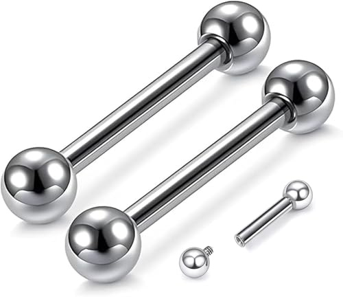Lubgitsr 2pcs Grade 23 Titanium 14G 12mm Bar Nipple Tongue Ring Straight Barbell Nipple Rings Body Piercing Jewelry