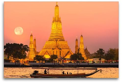 Premium Textil-Leinwand 120 x 80 cm Querformat Premium Textil-Leinwand 120 cm x 80 cm quer Thailand: Wat Arun in Bangkok | Wandbild, HD-Bild auf Keilrahmen, Wanddekoration, Kunstdruck von BuddhaART by