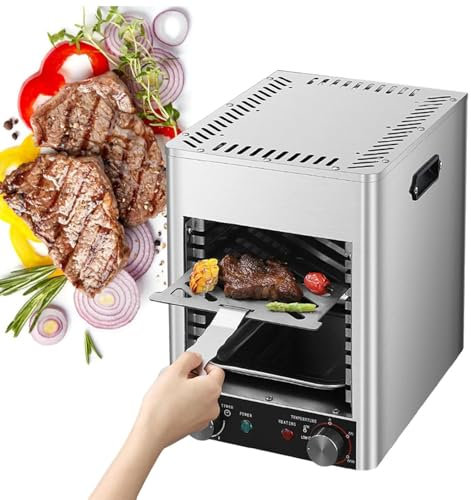 Asador Eléctrico Carne 1900 W Con 10 Ranuras, Parrilla Comercial Para Carne 200~800℃ Con Tiempo Y Temperatura Ajustables Para Carne De Res Y Pollo