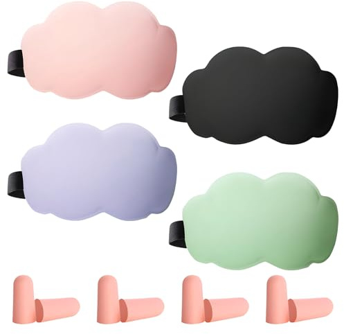 3D Schlafmaske Für Herren Und Frauen,4Pcs Lichtblockierende Schlafbrille,Weiche Und Atmungsaktive Memory Schaum Augenmaske Form der Wolke Mit Verstellbarem Stirnband Für Reisen Nickerchen,Schlafmaske