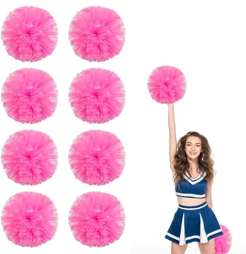 8 Stück Cheerleading Pompoms mit Fingerlöchern, Metallic-Folien Cheerleader-Pompoms für Tanz, Wettkämpfe und Teamgeist (pink)