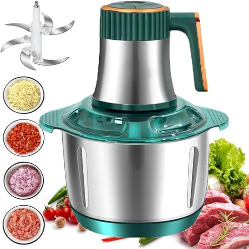 QIeAny Robot Culinaire Et Mixeur, Robot Culinaire Multifonction, Cuisson par Motif, Couteau en Acier À 6 Lames, Réglage À 5 Vitesses, Grande Capacité De 5 L, Bol en Acier Inoxydable,5L