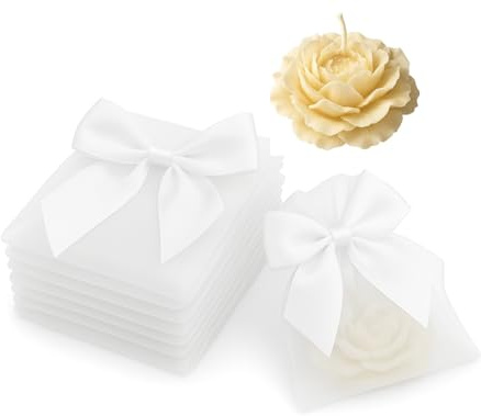 20 Bougies Petites Fleurs crème en Cire de Colza + 20 Pochettes Organza| Cadeaux Invités Mariage, Baptême, Naissance | Souvenirs et Décoration Événementielle (fleur crème)