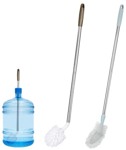 Tinoaly 2pz Spazzole per la Pulizia del Secchio, 2 Tipi di Strumenti Pulitore per brocche da Gallone Spazzola Bottiglie d'Acqua con Manico in Acciaio Inossidabile Extra Lungo e Setole in Nylon