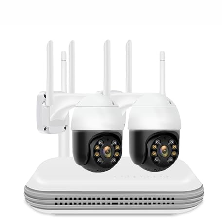 Telecamere di sorveglianza da 5 MP PTZ 4CH Kit telecamera wireless Telecamera CCTV domestica a colori bidirezionale IP(None,NVR With 2PCS Camera)