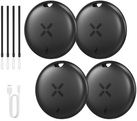 Smart Tag 4 Pack - USB-C-Aufladung Tracker Tag Kompatibel mit Apple Wo ist? (iOS NUR), Wasserdichter Gegenstandssucher,Bluetooth-Schlüsselfinder für Geldbörse,Gepäck, Schwarz
