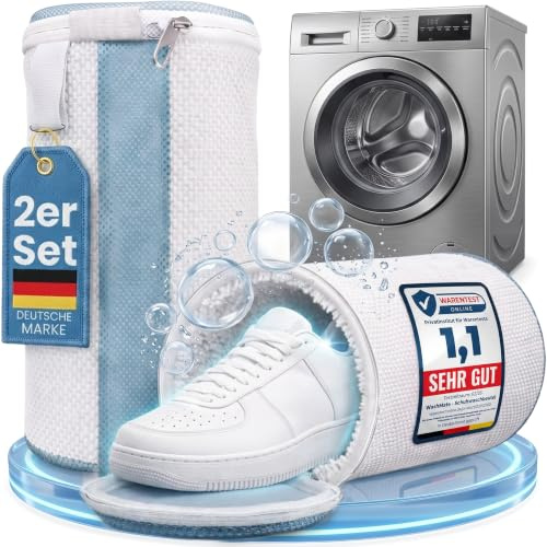 Washmate® Schuhwaschbeutel Waschmaschine 32x19 cm für Sneaker und Schuhe | Wäschesack für Schuhe mit Metall-Reißverschluss · wasserdurchlässig · schützt Schuhe & Trommel · Waschbeutel für Sneaker