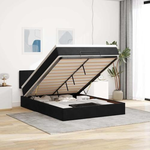 Frdhee Polsterbett Palettenbett, Ottoman-Bett mit Matratze Schwarz 140x200 cm Samt, Großer Stauraum, Leicht zu Montieren und Stabil