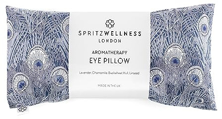 Spritz Wellness | Weighted Aromatherapy Eye Pillow | Lavender & Chamomile with Buckwheat & Linseed | Liberty Cotton Removable Washable Cover | 28x15cm | For Yoga Sleep & Meditation (Hera Blue)