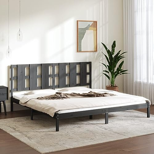 Mandloder Massivholzbett Grau Kiefer 220x220 cm, Modernes Bettgestell mit Kopfteil, Robuste Sperrholzlatten, Langlebiges Schlafzimmermöbel für 200x200 cm Matratze