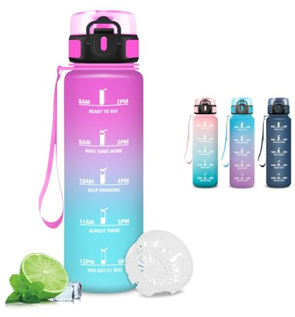 Mujigaga Borraccia- 500ml- Borracce Bambini, Boraccia Motivazionale, Boraccia Senza Perdite, Facile da Trasportare, Bottiglia Graduata, Facile da Pulire, Bottiglia per Fitness, Bambina, Scuola