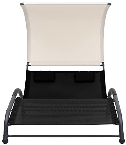 Jkghdrt Lettino doppio in textilene per esterni, nero, con tettuccio parasole e due cuscini